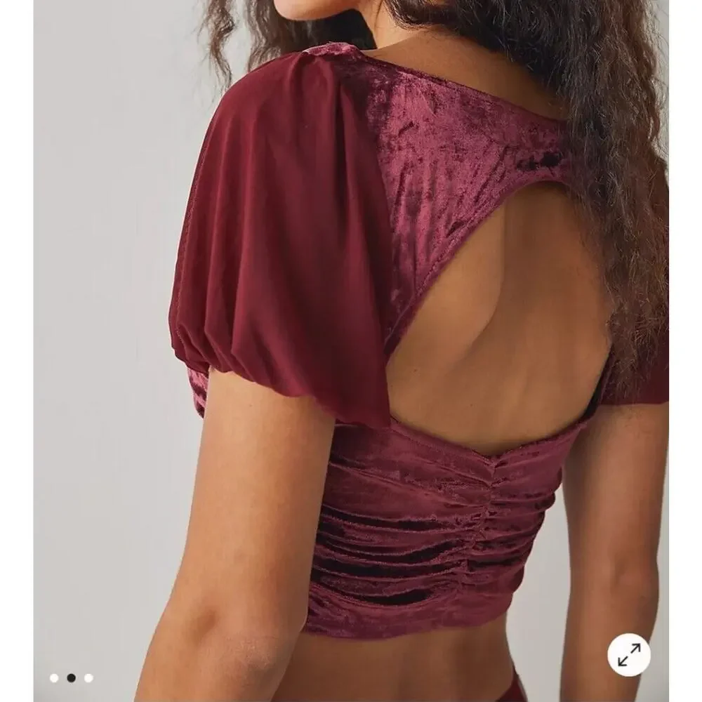 Free People Intimately Midnight Mood Velvet Crop Dark Red Womens Small New 90s